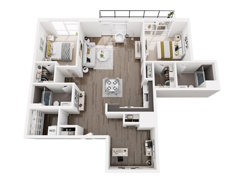 Floor plan for 2 beds, 2 baths, 1323 sqft